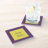 手書きエレガント名Indigo & Yellow Color ガラスコースター (アングル)