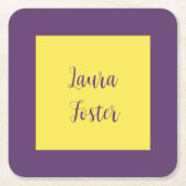 手書きエレガント名Indigo & Yellow Color スクエアペーパーコースター (正面)