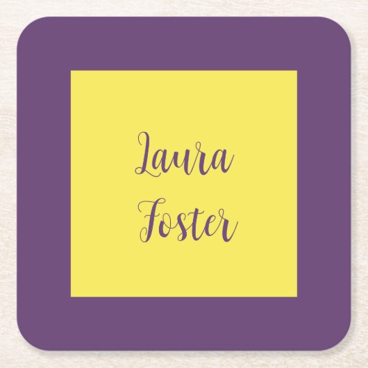 手書きエレガント名Indigo & Yellow Color スクエアペーパーコースター (正面)