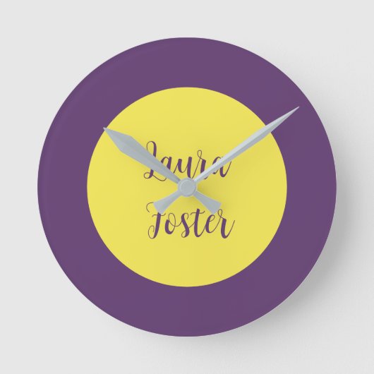 手書きエレガント名Indigo & Yellow Color ラウンド壁時計 (正面)