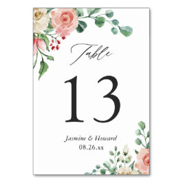 手書きエレガント水色バラフローラ結婚 テーブルナンバー