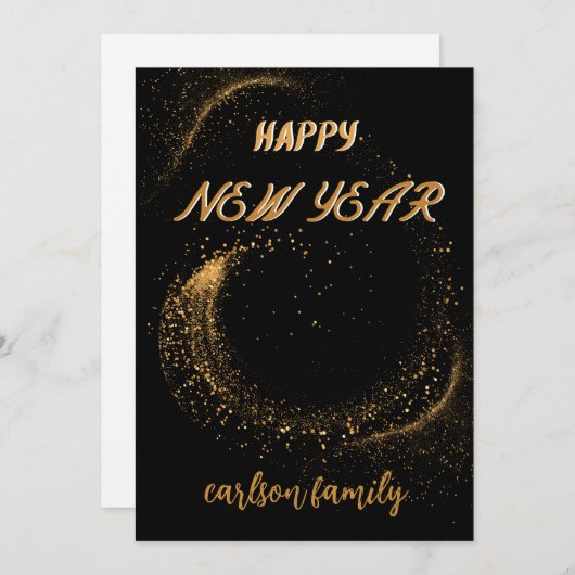 手書きエレガント金ゴールドと黒い新年 シーズンカード (正面/裏面)