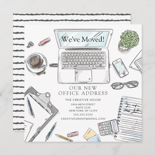 手書きオフィスの移動案内 案内状 (正面/裏面)