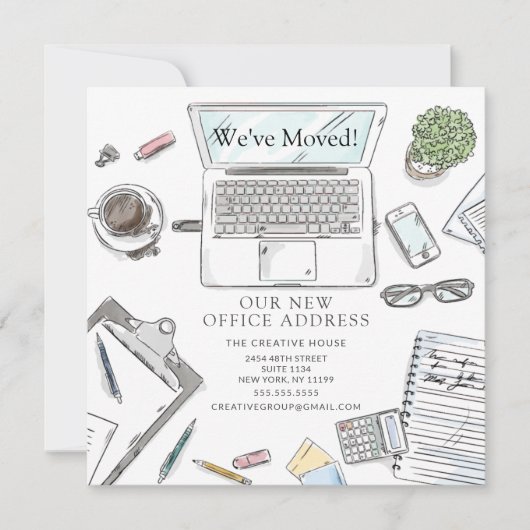 手書きオフィスの移動案内 案内状 (正面)