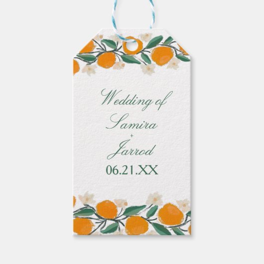 手書きオレンジ植物性抽象芸術結婚ズ ギフトタグ (正面)