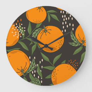 手書きオレンジ、カラフルヴィンテージ背景。 ラージ壁時計
