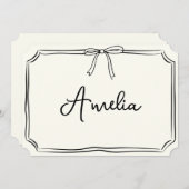 手書きオーダーネーム ボウ おしゃれ モダン グリーティングカード 招待状 (正面/裏面)