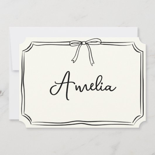 手書きオーダーネーム ボウ モダン グリーティングカード 招待状 (正面)