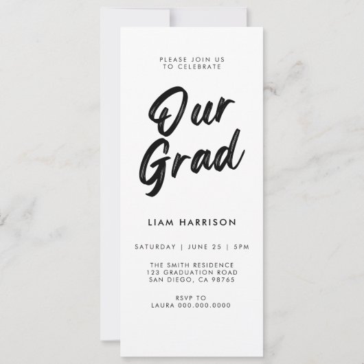 手書きカジュアルのはっきりした卒業の完了 招待状 (裏面)