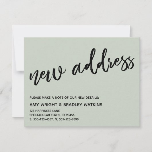 手書きカジュアルの新しいアドレス通知 ノートカード (正面)