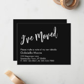 手書きカジュアルの黒お知らせが移動 ノートカード (正面/裏面インサイチュ)