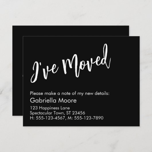 手書きカジュアルの黒お知らせが移動 ノートカード (正面/裏面)