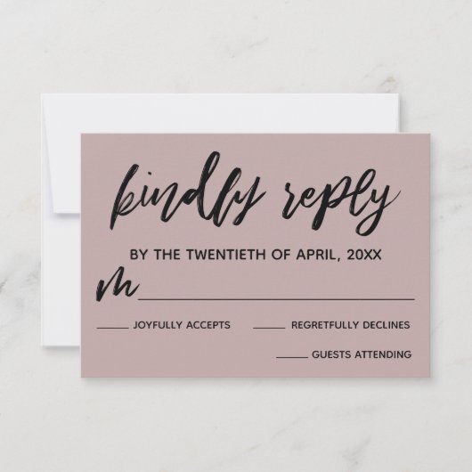 手書きカジュアルほこりっぽいバラピンクウェディングRSVP 出欠カード (正面)