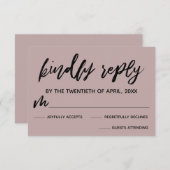 手書きカジュアルほこりっぽいバラピンクウェディングRSVP 出欠カード (正面/裏面)