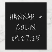 手書きカジュアルタイポグラフィホワイト&ブラック ワインラベル (シングルラベル)