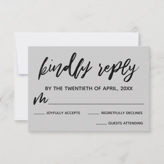 手書きカジュアルライトグレー結婚式RSVPカード 出欠カード (正面)