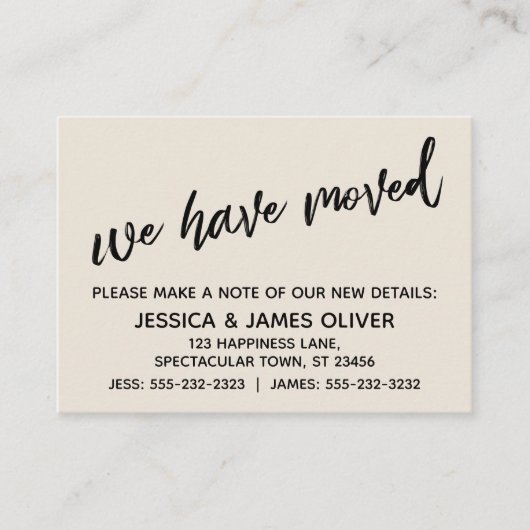 手書きカジュアル引っ越しましたシンプルクリームカード 名刺 (正面)