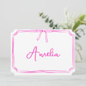 手書きカスタムのピンクボーエステティックノテカード 招待状 (スタンド正面)