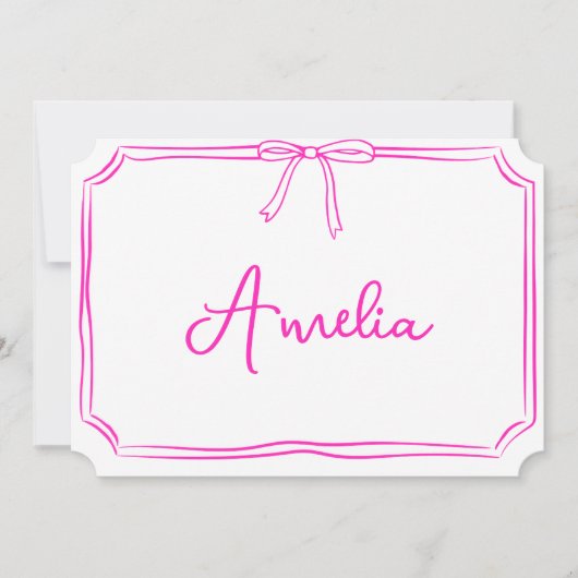 手書きカスタムのピンクボーエステティックノテカード 招待状 (正面)