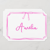 手書きカスタムのピンクボーエステティックノテカード 招待状 (正面/裏面)