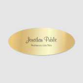 手書きカスタムスエレガントクリプトグラマー金ゴールド楕円 名札 (正面)