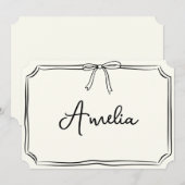 手書きカスタムネーム ボウ シック モダン グリーティングカード 招待状 (正面/裏面)