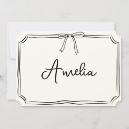 手書きカスタムネーム ボウ シック モダン グリーティングカード 招待状