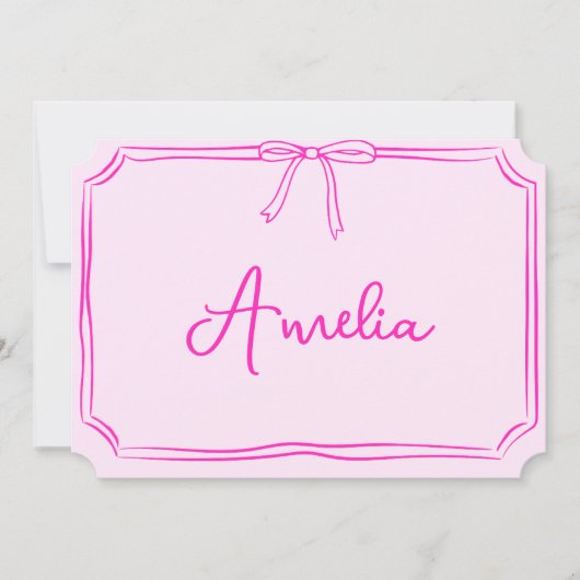 手書きカスタムピンクリボン美学ノートカード 招待状 (正面)