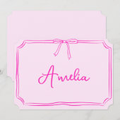 手書きカスタムピンクリボン美学ノートカード 招待状 (正面/裏面)