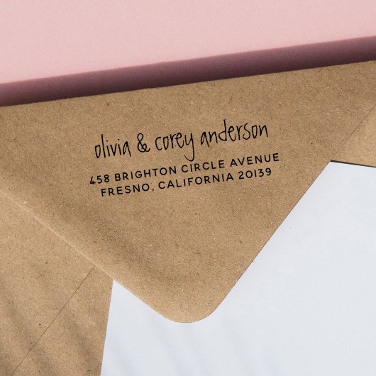 手書きカップルの名前とシンプル差出人住所 セルフインキングスタンプ