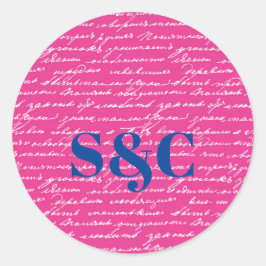 手書きカップルイニシャルカップル名門私立校風のおもしろい ラウンドシール