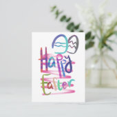 手書きカラフルタイポグラフィハッピーイースター シーズンポストカード (スタンド正面)