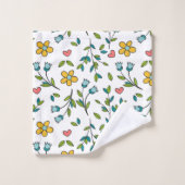 手書きカラフルフローラとハートパターン バスタオルセット (ウォッシュタオル)