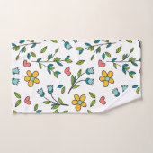 手書きカラフルフローラとハートパターン バスタオルセット (ハンドタオル)