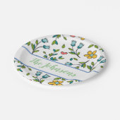 手書きカラフルフローラとハートパターン ペーパープレート (アングル)