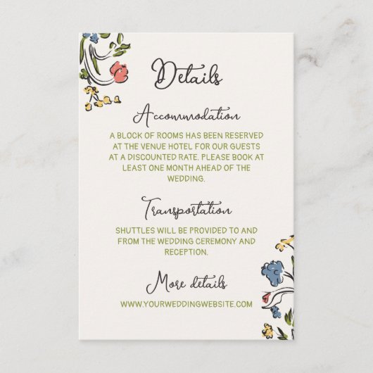 手書きカラフルフローラ結婚の詳細 エンクロージャーカード (正面)