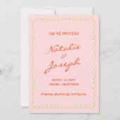 手書きカラフルレトロピンストライプ結婚写真 セーブザデート (裏面)