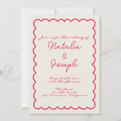 手書きカラフルレトロ楽しいオールインワンウェディング 招待状 (正面)