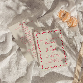 手書きカラフルレトロ楽しいオールインワンウェディング 招待状