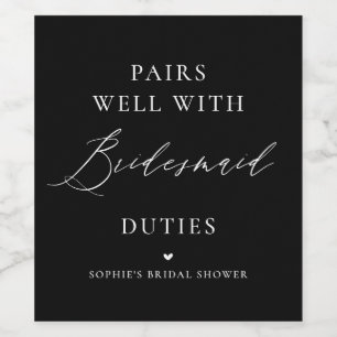 手書きカリグラフィーブラック ブライズメイド ワインラベル