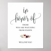 手書きカリグラフィー結婚式追悼テーブルサイン ポスター (正面)