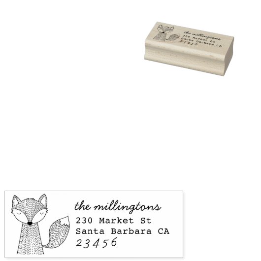 手書きキツネファミリ名スクリプト差出人住所 ラバースタンプ (押印)
