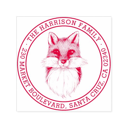 手書きキツネ |ラウンドファミリ名差出人住所 セルフインキングスタンプ (デザイン)