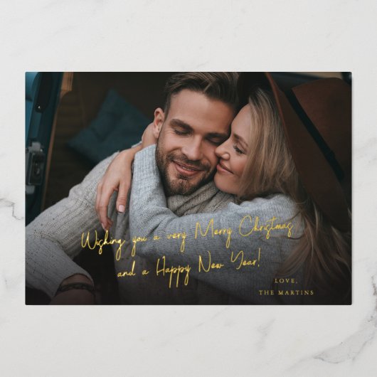 手書きクリスマスまたはホリデーノート写真 – DK 箔招待状 (正面)