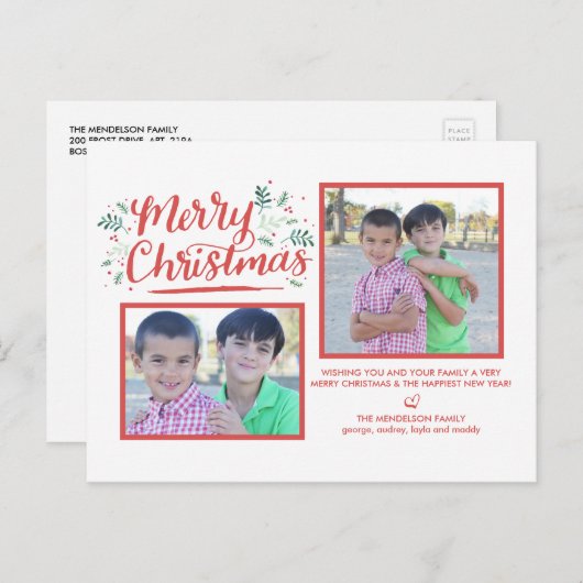 手書きクリスマスウィンターリーフ葉書 シーズンポストカード (正面/裏面)