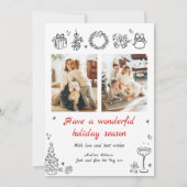 手書きクリスマスカードフォトドゥードルホリデーレッド シーズンカード (裏面)