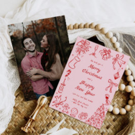 手書きクリスマスカードフォトドールクリスマスピンク シーズンカード