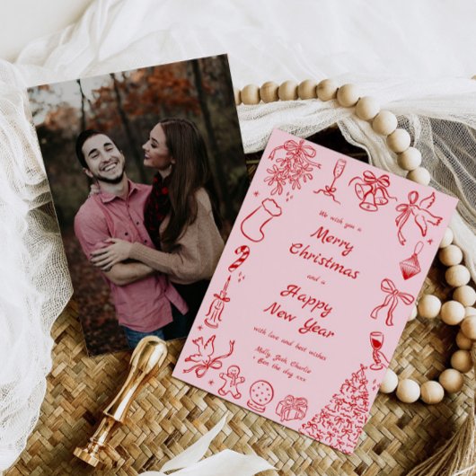 手書きクリスマスカードフォトドールクリスマスピンク シーズンカード