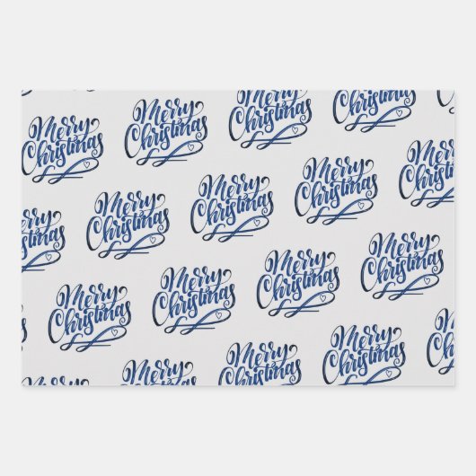 手書きクリスマスグリーティングスグレーブルーグリーン ラッピングペーパーシート (正面)