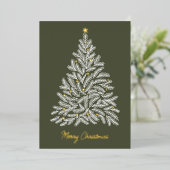 手書きクリスマスツリーのホリデーフォトカード 箔シーズンカード (立ち正面)